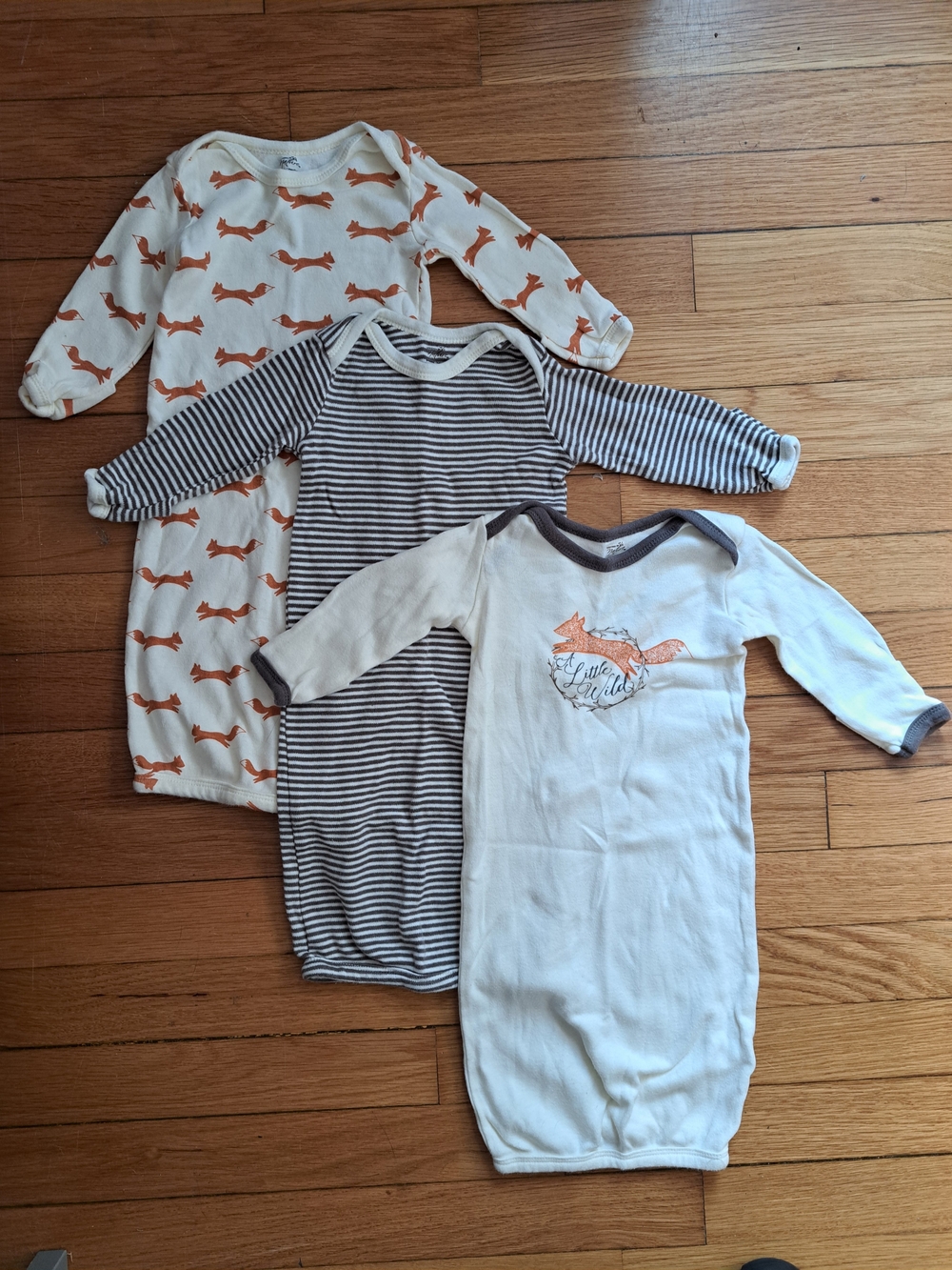 Kids Fox Print and Stripe Sleep Gowns - Neutral Cream, Brown & Orange